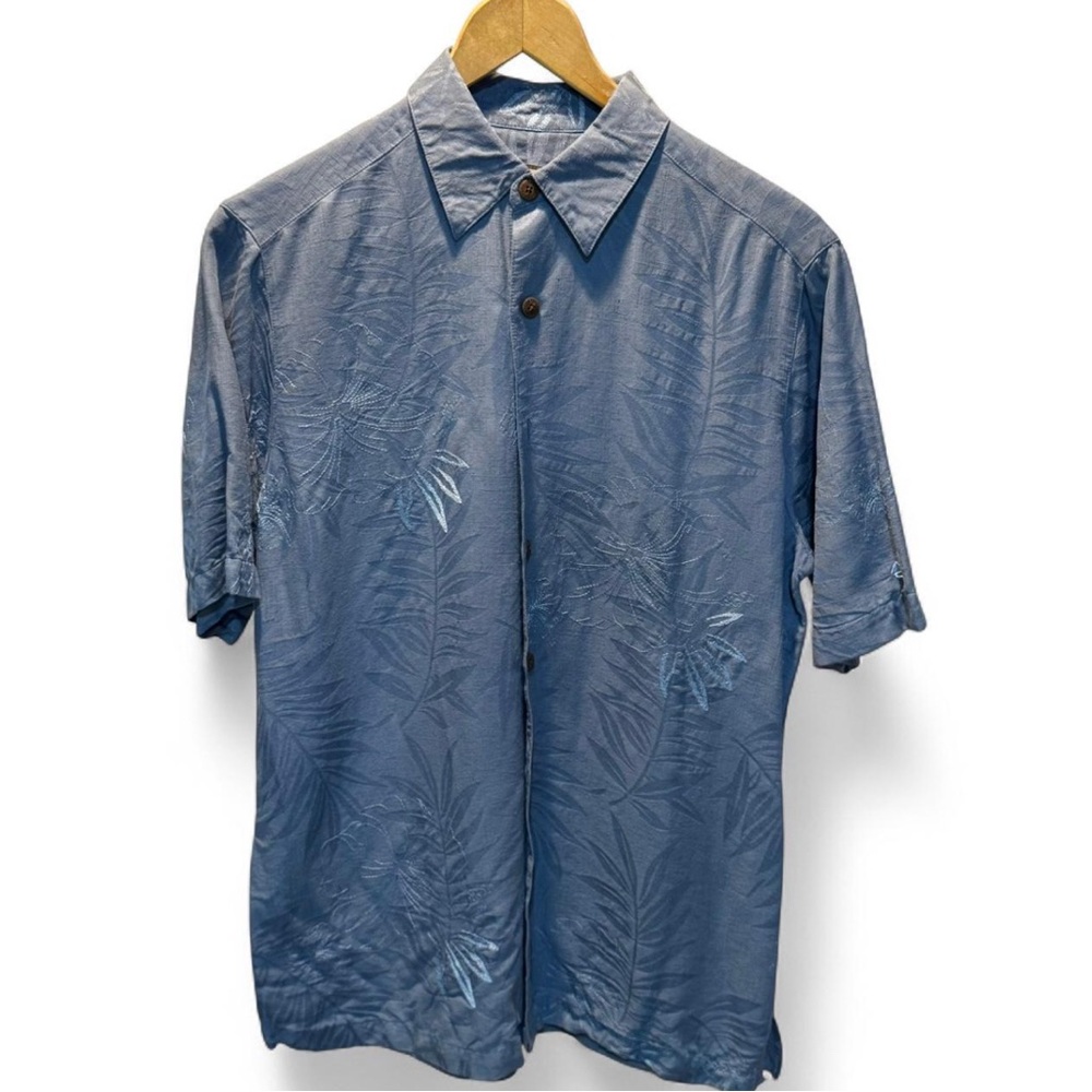 Hawaiian Blue Silk Short Sleeve Button-Up Shirt Sz small